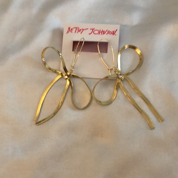 Betsey Johnson Gold Tone Statement Bow Drop Earrings Crystal Accent NWT - Picture 4 of 11